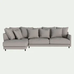 Canapé d'angle gauche convertible en tissu joint - gris borie