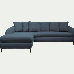 Canapé d'angle gauche convertible en tissu doux tramé - bleu