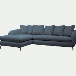 Canapé d'angle gauche convertible en tissu doux tramé - bleu