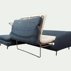 Canapé d'angle gauche convertible en tissu doux tramé - bleu