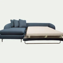 Canapé d'angle gauche convertible en tissu doux tramé - bleu