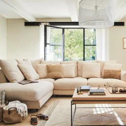 Canapé d'angle gauche convertible en tissu joint - beige roucas