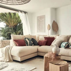 Canapé d'angle gauche convertible en tissu joint - beige roucas