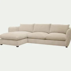 Canapé d'angle gauche convertible en tissu Nature - blanc écru