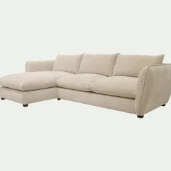 Canapé d'angle gauche convertible en tissu Nature - blanc écru