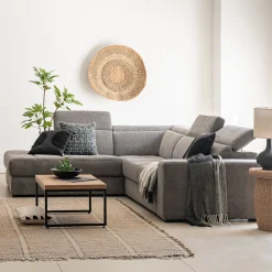 Canapé d'angle gauche convertible avec coffre en tissu doux - gris