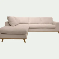 Canapé d'angle gauche convertible en tissu Crown - beige roucas