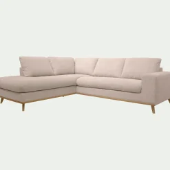 Canapé d'angle gauche convertible en tissu Crown - beige roucas