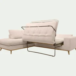 Canapé d'angle gauche convertible en tissu Crown - beige roucas