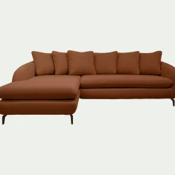 Canapé d'angle gauche convertible en tissu doux tramé - brun rustrel