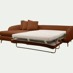 Canapé d'angle gauche convertible en tissu doux tramé - brun rustrel