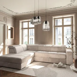 Canapé d'angle gauche convertible avec coffre en tissu doux - beige