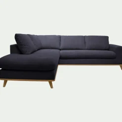 Canapé d'angle gauche convertible en tissu Crown - bleu calabrun