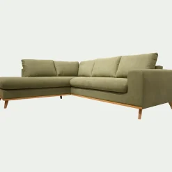 Canapé d'angle gauche convertible en tissu Cosmo - vert kaki