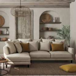 Canapé d'angle gauche convertible en tissu mixte - beige alpilles