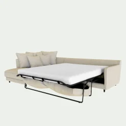 Canapé d'angle gauche convertible en tissu mixte - beige alpilles