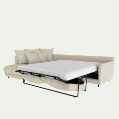 Canapé d'angle gauche convertible matelas bultex en tissu mixte - beige alpilles