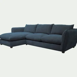 Canapé d'angle gauche convertible en tissu Nature - bleu