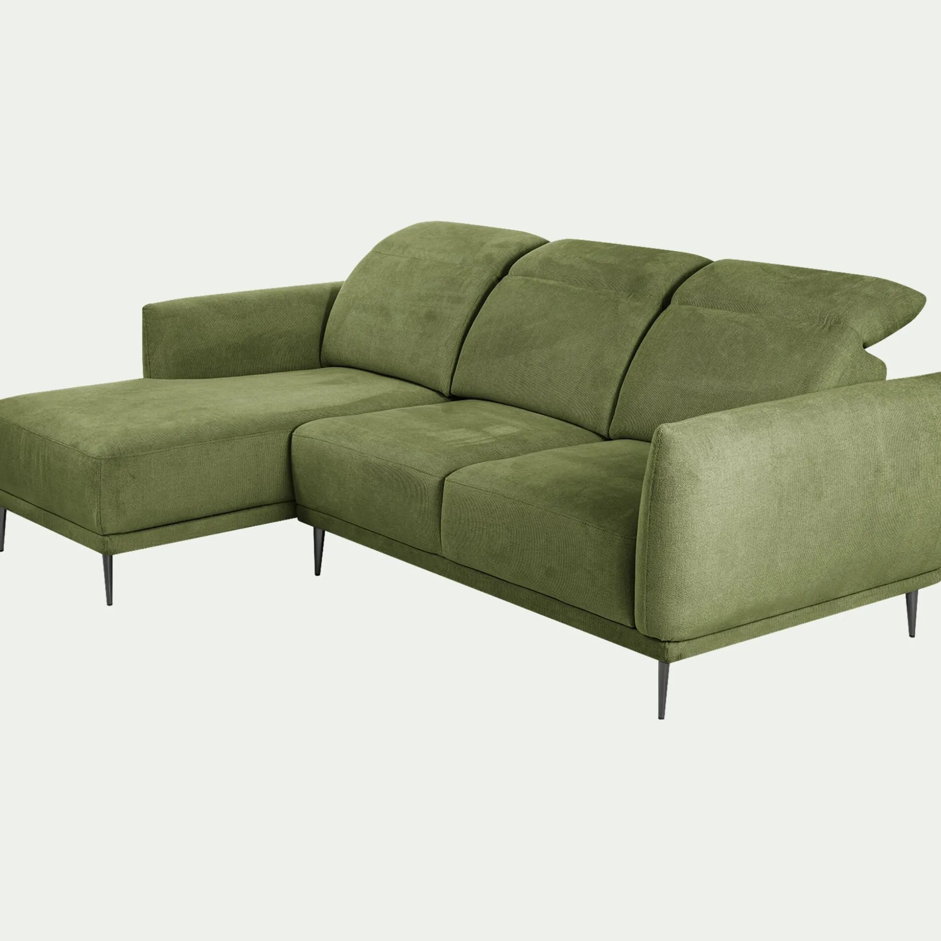 Canapé d'angle gauche fixe en tissu memphis avec fonction avance-recul - vert cèdre