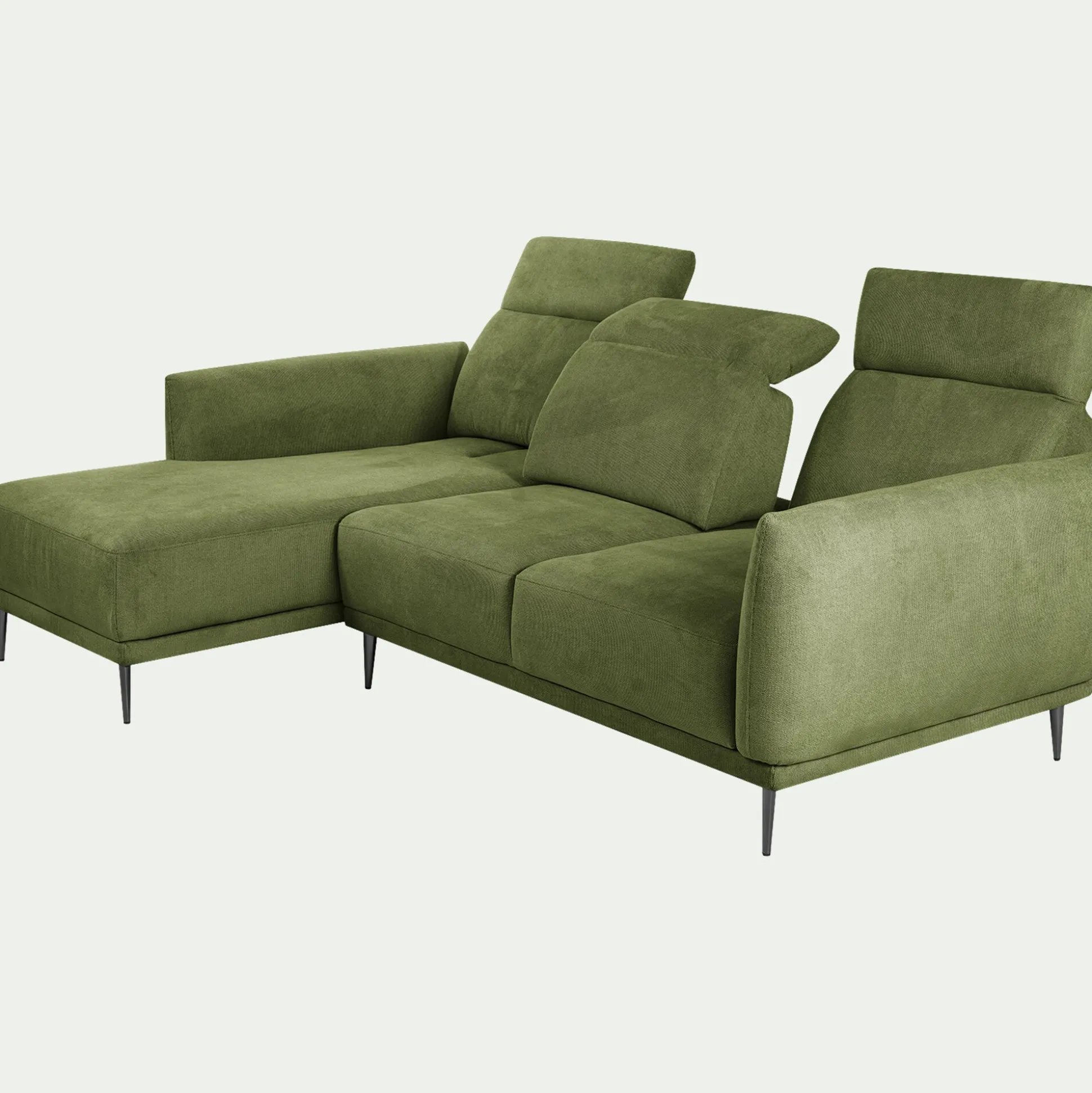 Canapé d'angle gauche fixe en tissu memphis avec fonction avance-recul - vert cèdre