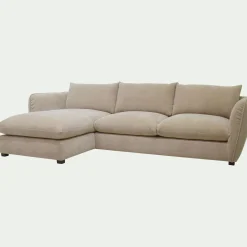 Canapé d'angle gauche fixe en tissu Nature - beige