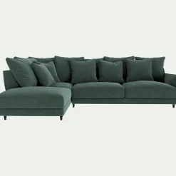 Canapé d'angle gauche fixe en tissu velvet - vert sauge