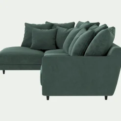 Canapé d'angle gauche fixe en tissu velvet - vert sauge