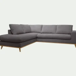 Canapé d'angle gauche fixe en tissu Crown - gris restanque