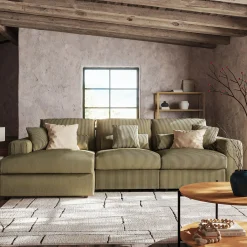 Canapé d'angle gauche fixe en velours côtelé - vert cèdre