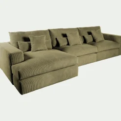 Canapé d'angle gauche fixe en velours côtelé - vert cèdre