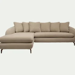 Canapé d'angle gauche fixe en tissu doux tramé - beige