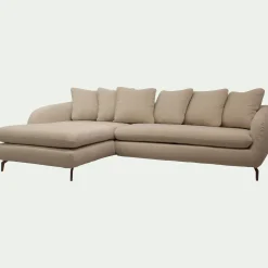 Canapé d'angle gauche fixe en tissu doux tramé - beige