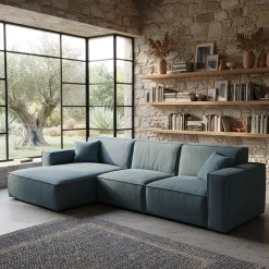 Canapé d'angle gauche fixe en tissu genesis - bleu