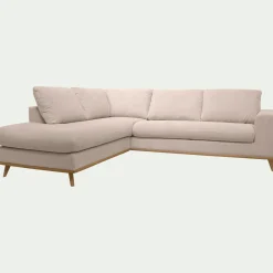 Canapé d'angle gauche fixe en tissu Crown - beige roucas