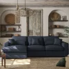 Canapé d'angle gauche fixe en tissu chenille Benjo - bleu marine