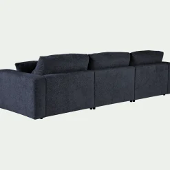 Canapé d'angle gauche fixe en tissu chenille Benjo - bleu marine