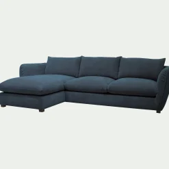 Canapé d'angle gauche fixe en tissu Nature - bleu