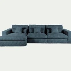 Canapé d'angle gauche fixe en velours côtelé - bleu