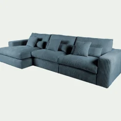Canapé d'angle gauche fixe en velours côtelé - bleu