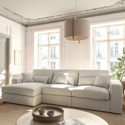 Canapé d'angle gauche fixe en velours côtelé - gris borie