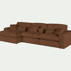 Canapé d'angle gauche fixe en tissu côtelé bita - brun rustrel