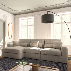 Canapé d'angle gauche fixe en tissu chenille Benjo - beige roucas