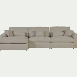 Canapé d'angle gauche fixe en tissu chenille Benjo - beige roucas