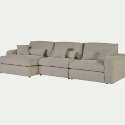 Canapé d'angle gauche fixe en tissu chenille Benjo - beige roucas