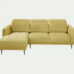 Canapé d'angle gauche fixe en tissu memphis avec fonction avance-recul - jaune argan