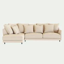 Canapé d'angle gauche fixe en tissu joint - beige roucas