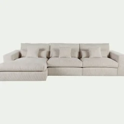 Canapé d'angle gauche fixe en velours côtelé - beige roucas