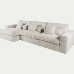 Canapé d'angle gauche fixe en velours côtelé - beige roucas