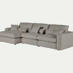 Canapé d'angle gauche fixe en tissu bouclette dasco - gris clair