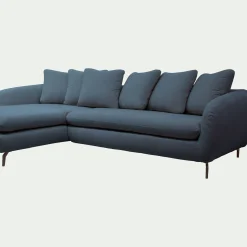 Canapé d'angle gauche fixe en tissu doux tramé - bleu
